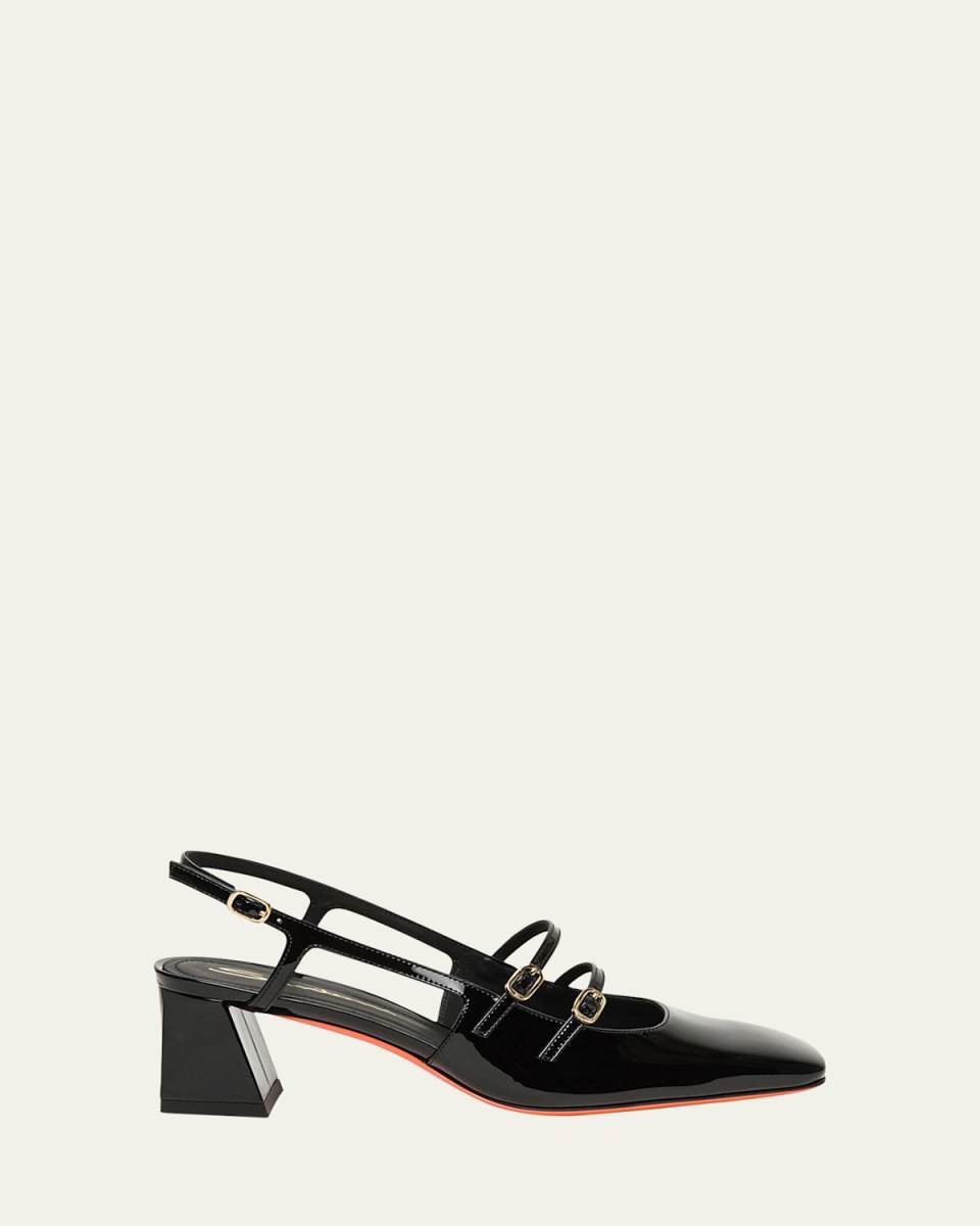 Aurora Buckle Ankle-Strap Patent Leather Pumps